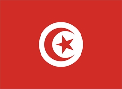 [ai] The flag of Tunisia featuring a red background with a white circle in the center. Inside the circle, there is a red crescent and a five-pointed star.